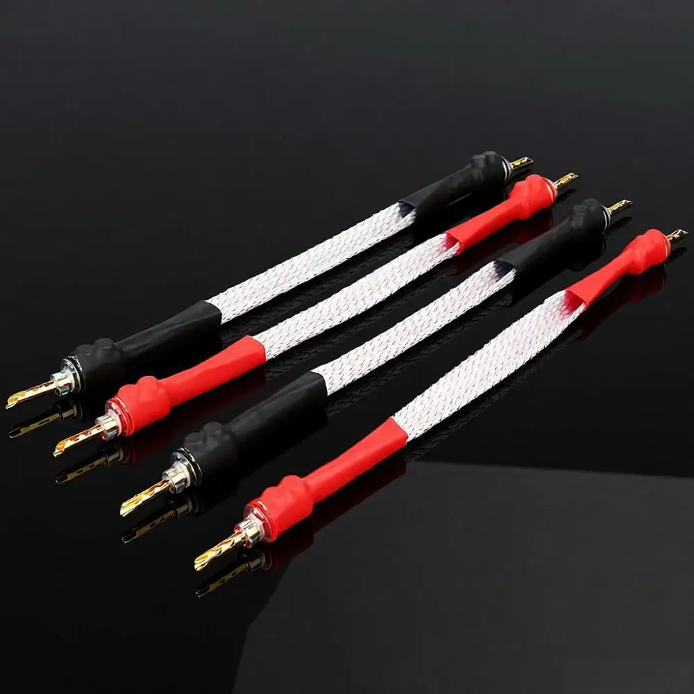 

Hifi Jumper Speaker Cable Silver Plated Flat Audio Wire Jumper/Braidge Cable with Gold Plated Banana Plugs