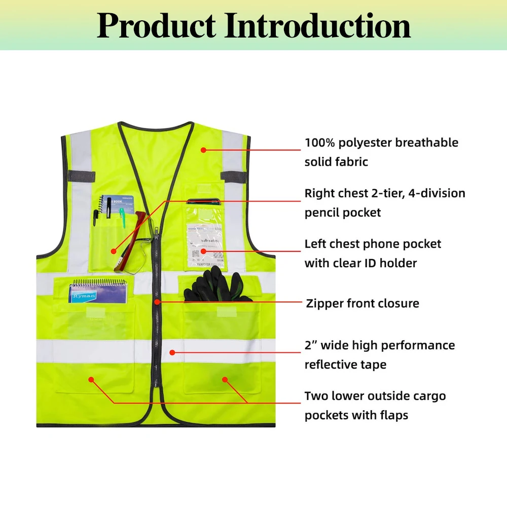 Kamizelki odblaskowe Kamizelka odblaskowa klasy ANSI z kieszeniami i zamkiem błyskawicznym Odzież robocza Hi Vis Odzież robocza