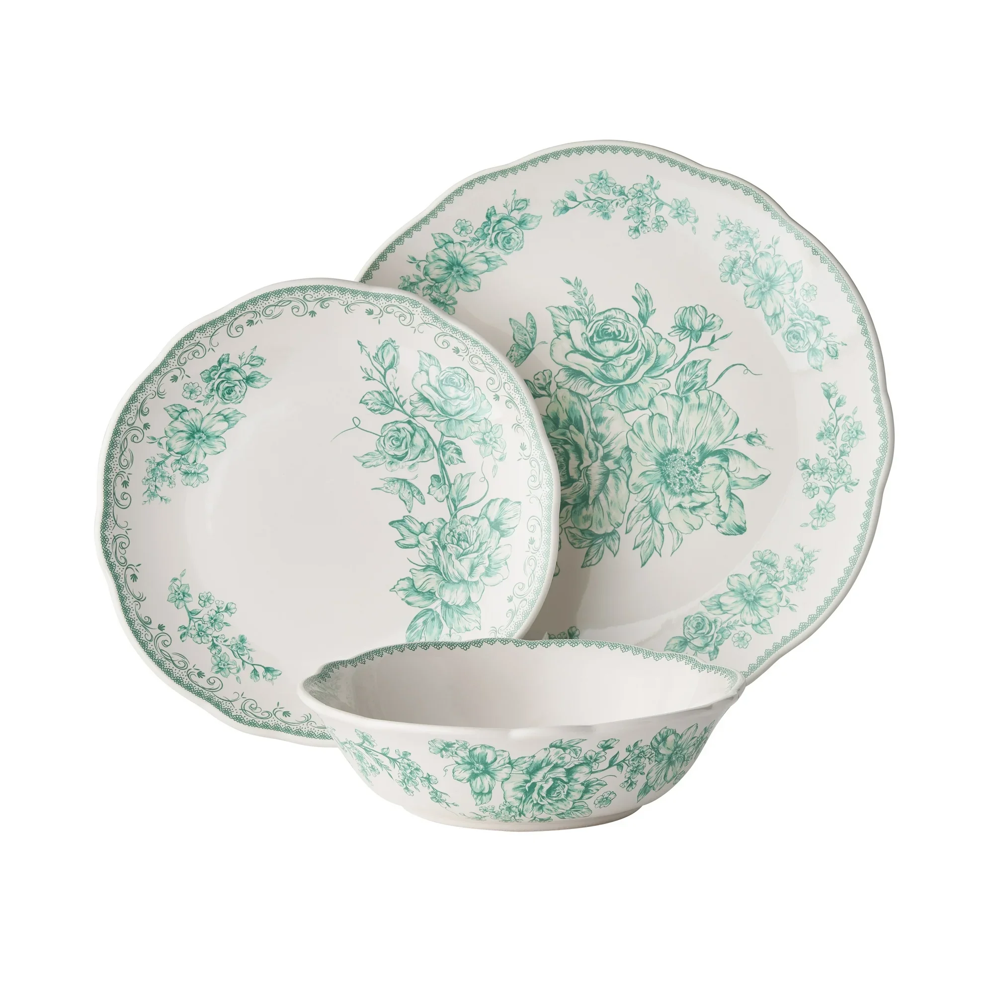 Agatha 12-Piece Green Stoneware Dinnerware Set – Durable Dishwasher & Microwave Safe Plates, Bowls, and Mugs for Everyday Dining