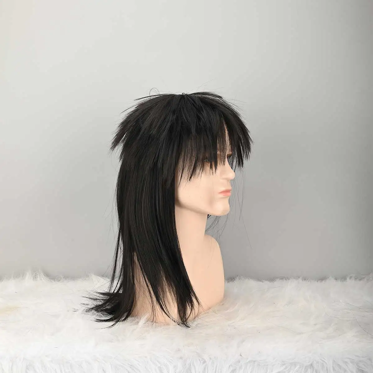 Morvally Unisex Long Black 70s 80s Mullet Glam Rock-Rocker Cosplay Wigs For Women And Men's Halloween, Themed Costume Party