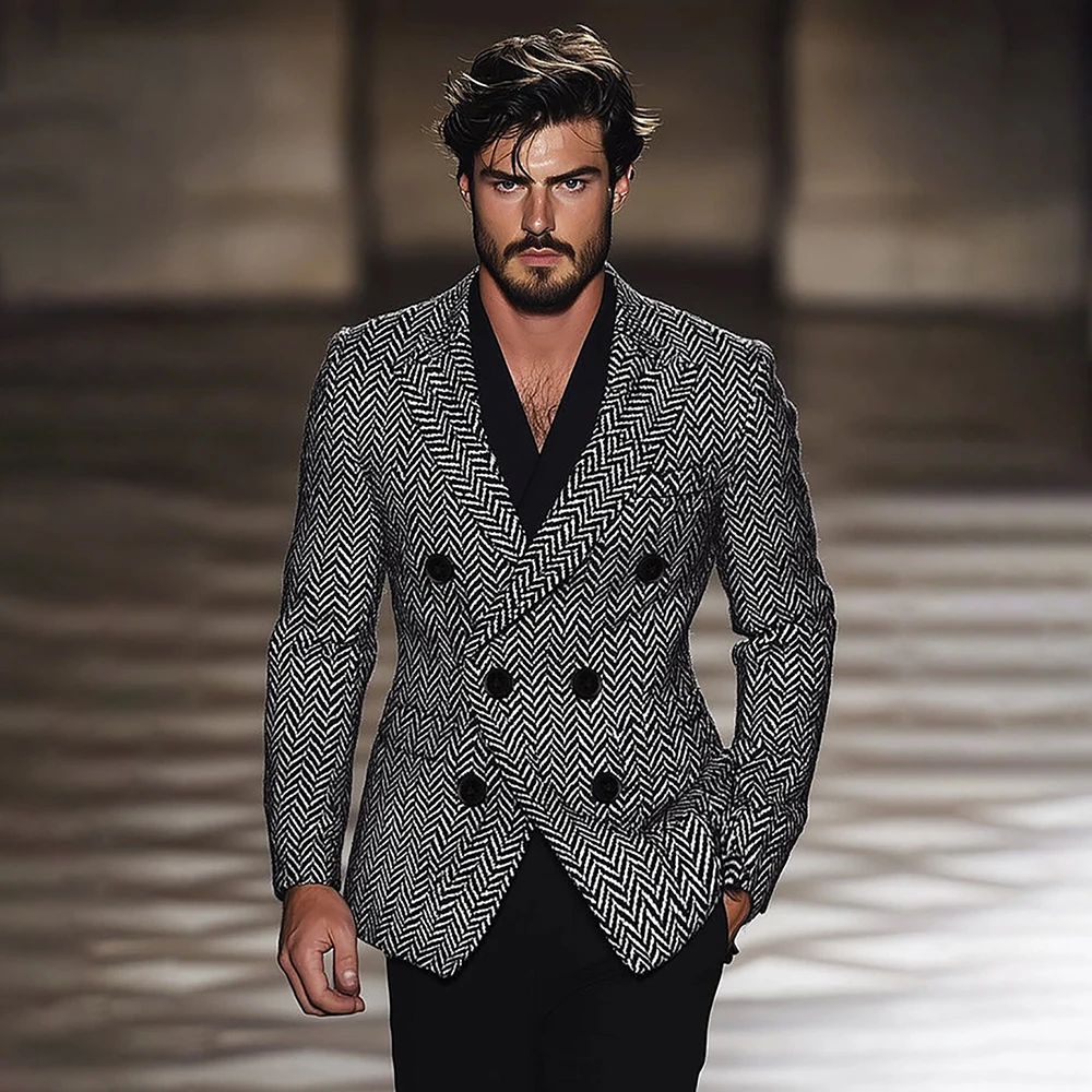 

Fashion Men's Suits 2 Piece Jacket Pants Luxury Double Breasted Peak Lapel Autumn Winter Outfits Daily Male Clothing Costume