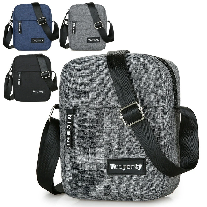 Men\'s Canvas Shoulder Cross Bags Classic Base Sports New Solid Color Messenger Casual Fashion Retro Black Blue Grey Zipper Bag