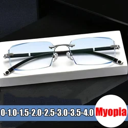 Diamond-cut Myopia Glasses for Women Men Anti Blue Light Finished Near Sight Eyeglasses Retro Prescription Minus Eyewear To -4.0