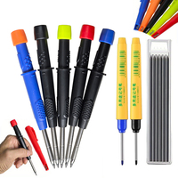 2.8mm Solid Carpenter Pencil Set with Pen Cover, Long Nosed Deep Hole Mechanical Pencil Black/Blue Marking pen for Carpenter