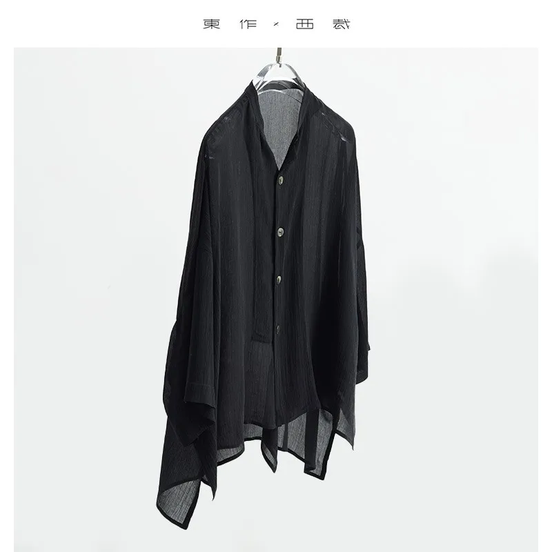 

Encounter in a Century~Designer Fashion! 2025 Summer New Bark Wrinkled Three-Quarter Sleeve Women's Shirt Asymmetrical Loose Top