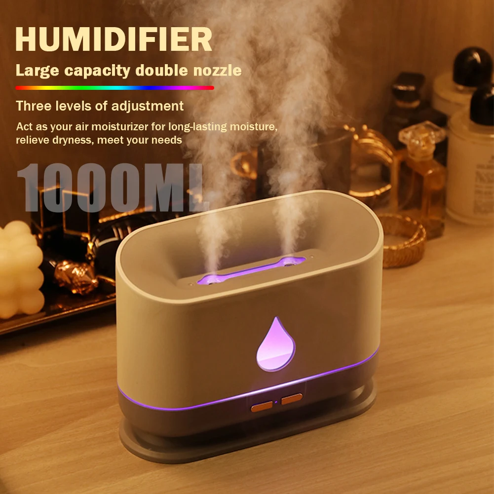 1L Essential Oil Diffuser Large Capacity Aroma Humidifier Double-nozzle USB Portable Ultrasonic with LED Lamp for Bedroom Home