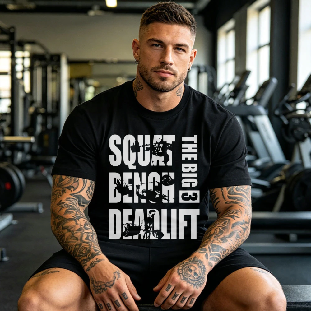 The Big 3 - Squad Bench Deadlift Graphic Gym Shirt Gym Rat Gifts for Him/Her Gym Workout Fitness Training Casual Streetwear Tees