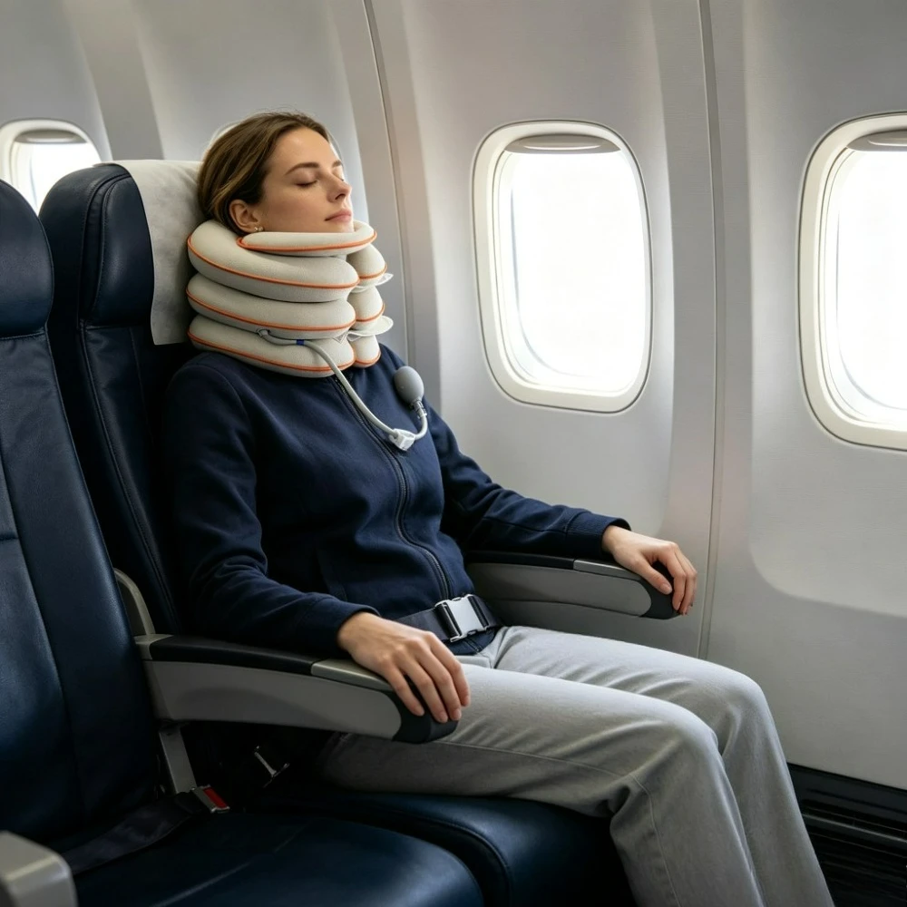 Adjustable Inflatable Cervical Decompression Brace Flocked Breathable Material Relieve Neck Strain Headache Discomfort Restore