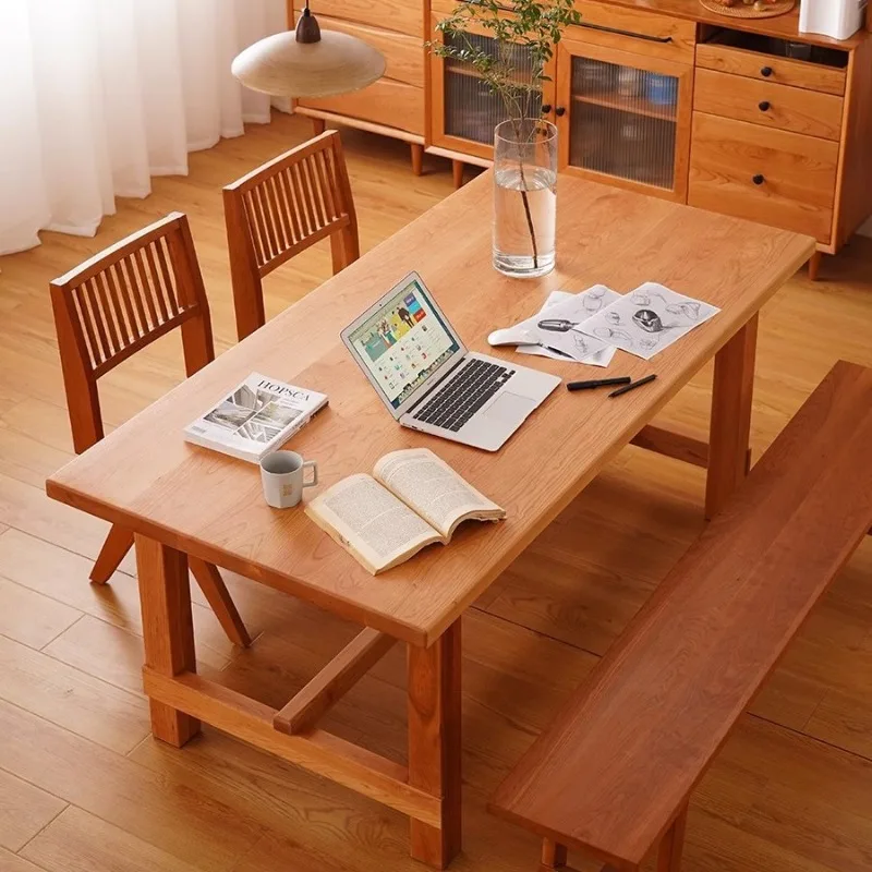 

Скандинавский обеденный стол из цельного дерева, вишневое дерево, бревенчатый ветер, прямоугольный простой японский стол, бытовой чай