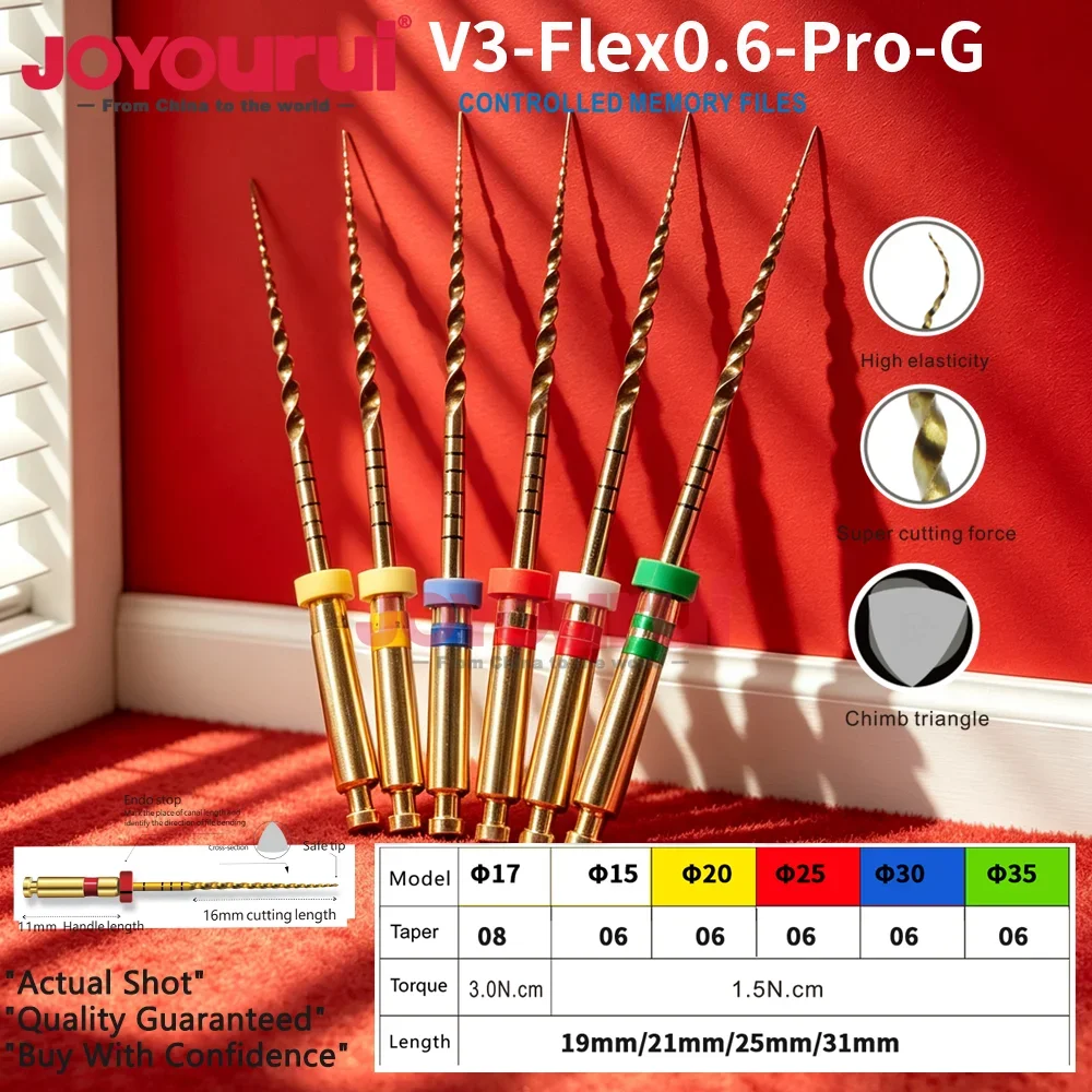 25MM Dental Heat Activated NiTi Golden Rotary Files 04/06 Taper Flexible Endodontic Root Canal Treatment Engine Drill Instrument