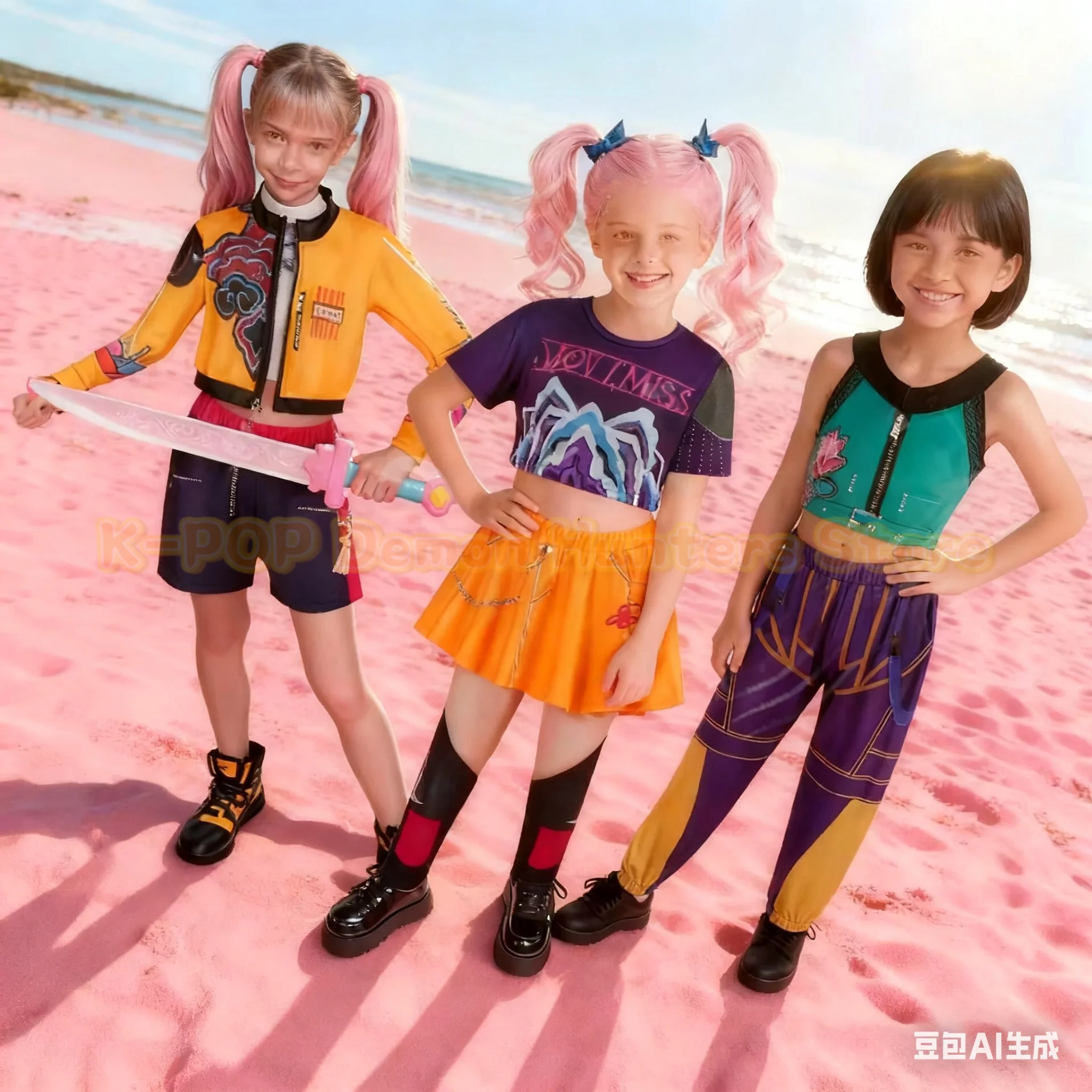 

K-pop Rumi Zoey Mira Cosplay Huntrix Costume 3D Print Demon Hunters Mira Stage Costumes Child Halloween Party Clolthes Set Kids