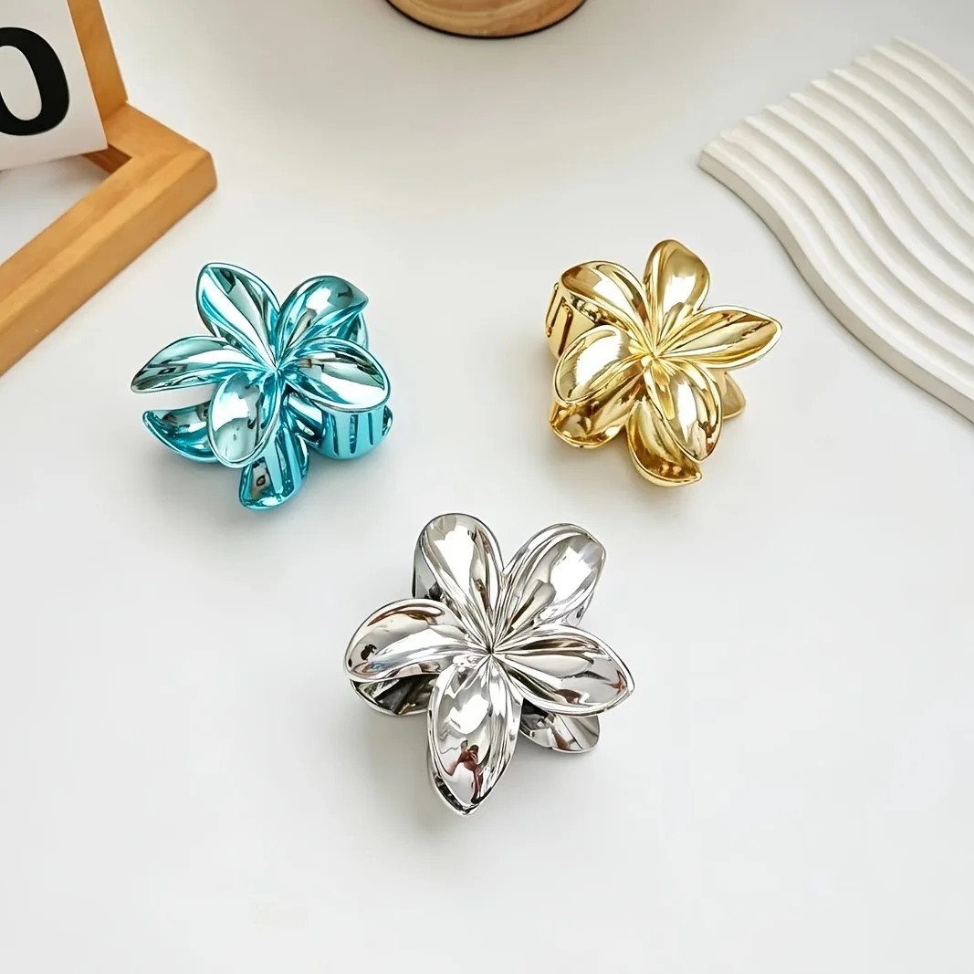 3pcs Women's Electroplated Bauhinia Egg Flower Color Gradient Hair Clips for Back of Head, Stylish Shark Clips Headwear