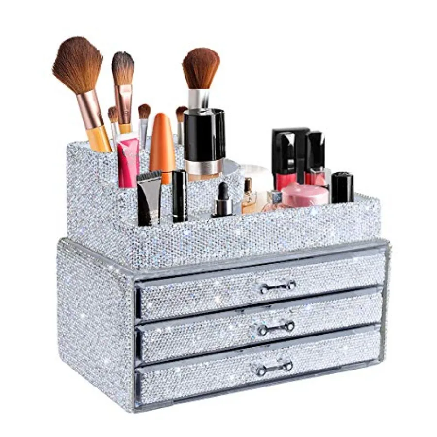 Makeup Orgazers Der ling DiamondCountertop lry Cosmetic Stora Display oxes Makeup rus older 2 Pieces t ely andmade (Wite)