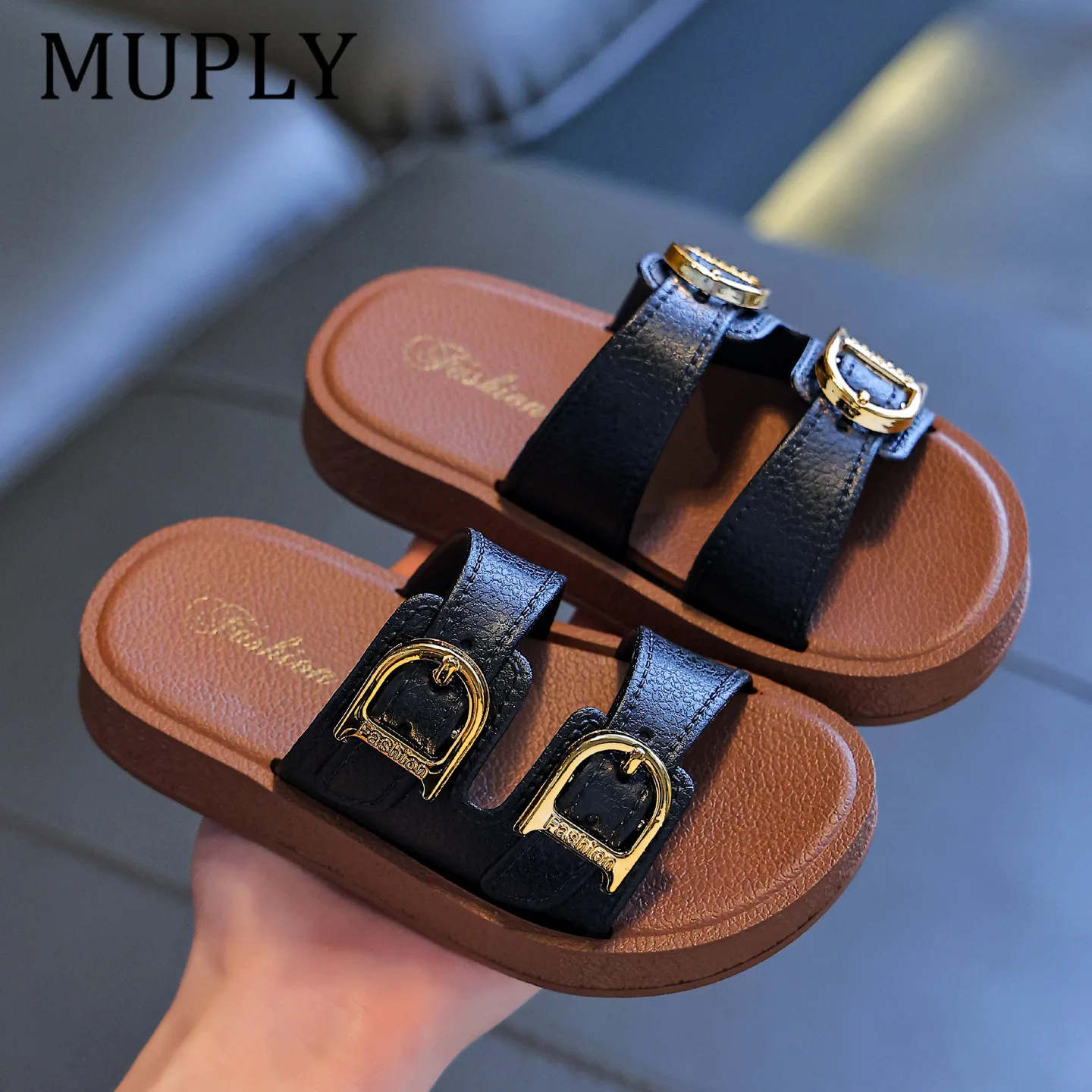 Summer Slippers Boy Fashion Thick Bottom Flip Flops for Children Cut-outs Girls Beach Shoes