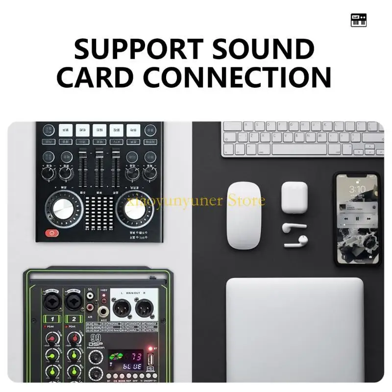 4-Channel Mixing Console Outdoor Stage Karaoke Multifunctional Build-In Sound Card Digital Reverberation Mixer P9JB