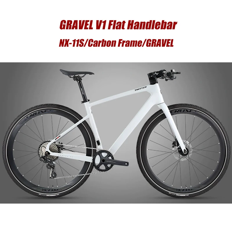 Cheap TWITTER Flat Handlebar Carbon 700x40C Gravel Road Bike NX-11S Hybrid Bicycle With Hydraulic Disc Brake For Adult