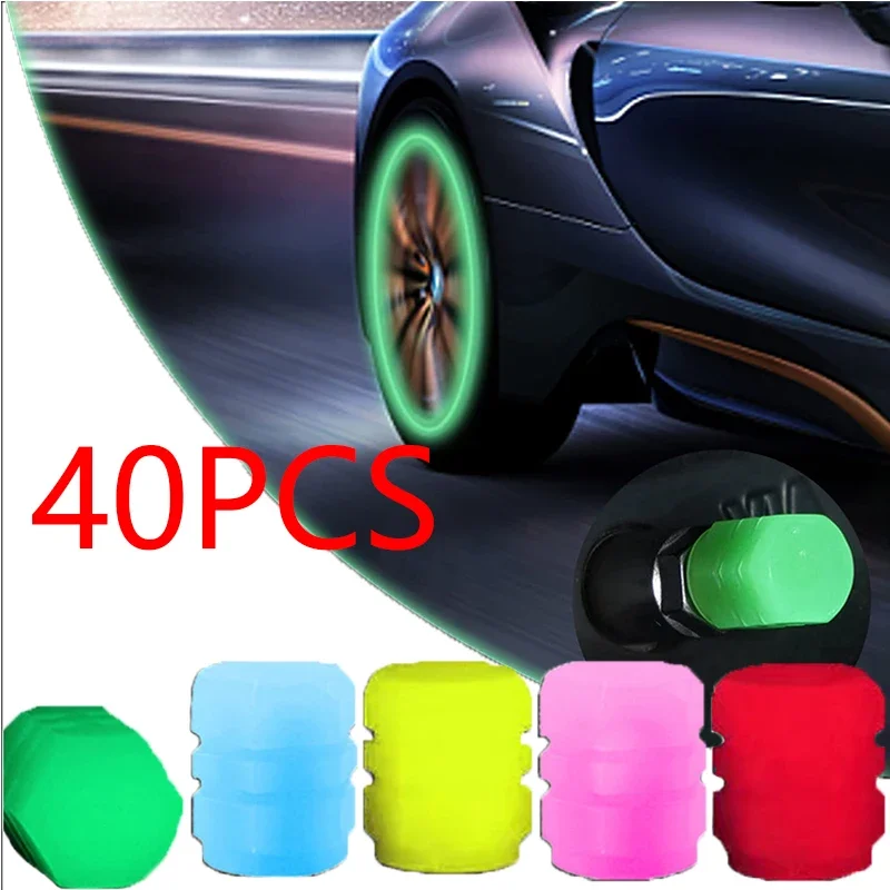 16/20/40Pcs Mini Luminous Tire Valve Caps Car Motorcycle Colorful Glowing Valve Cover Tire Wheel Hub Styling Decor Accessories