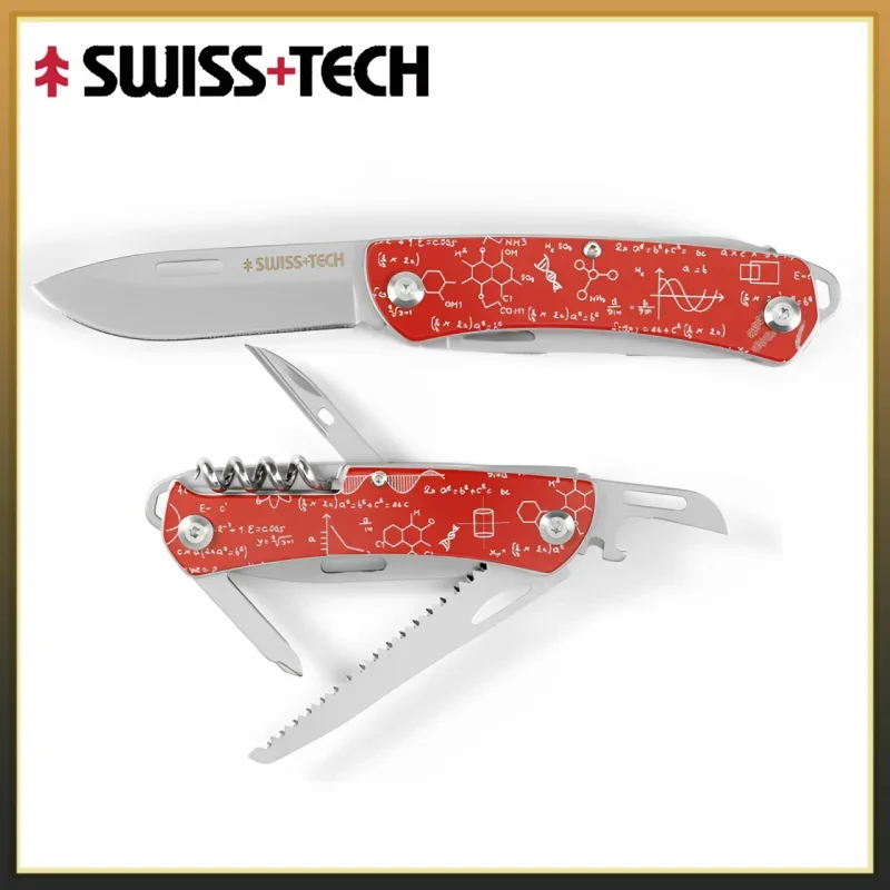 SWISS TECH Mini Folding Multitool Knife 9 In 1 EDC Outdoor Portable Pocket Knife Saw Screwdriver Bottle Wine Opener