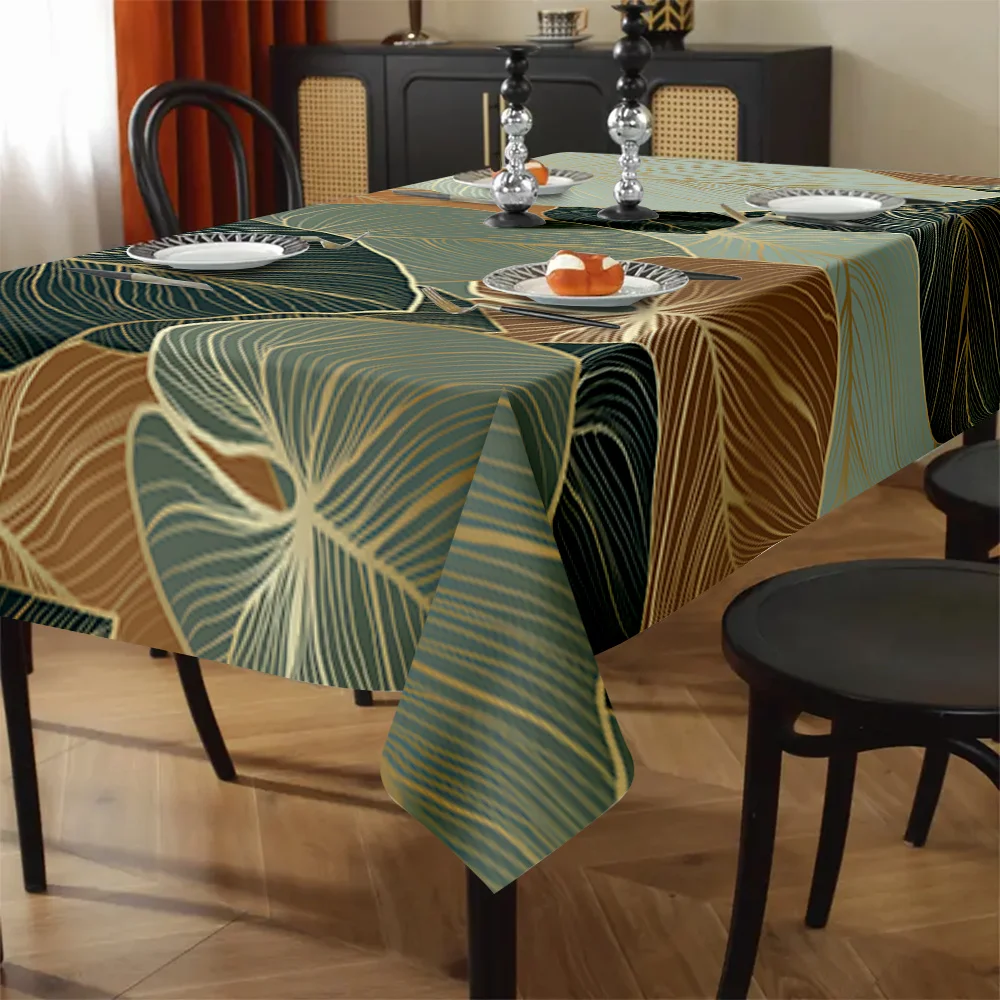 1pc exquisite printed abstract leaf pattern rectangular polyester tablecloth, stylish and elegant.PMJ