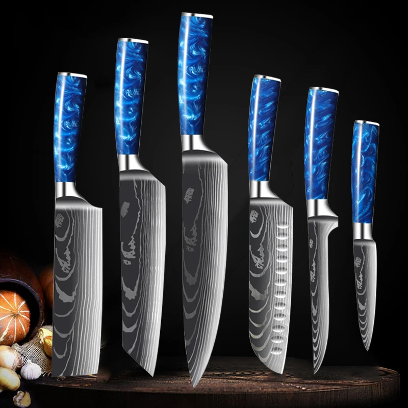 

Super Sharp Kitchen Knives Set 7Cr17Mov Santoku Salmon Japanese Knife 1-9pc Chef's Knives Set for Peeling Slicing Boning