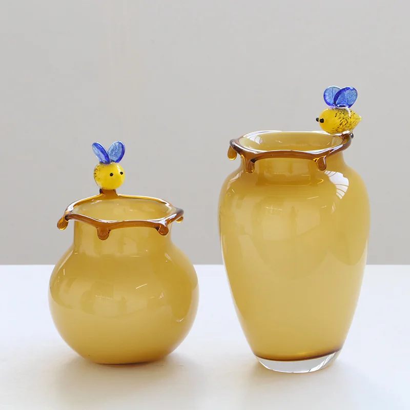 French creative yellow bee decorative glass vase restaurant living room flower arrangement hydroponics home ornaments Nordic