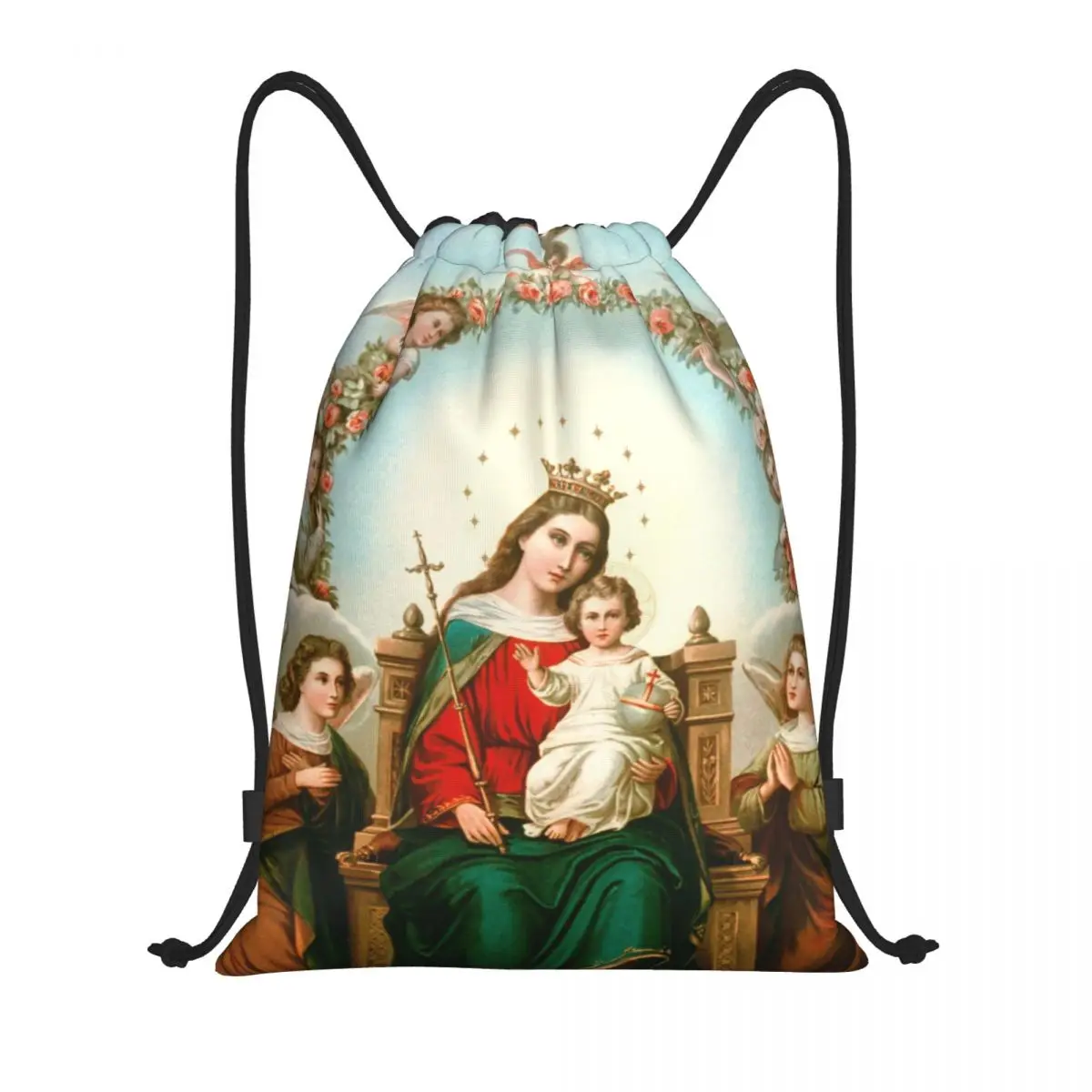 Mochila personalizada de la Virgen María con cordón para hombre y mujer, bolsa ligera católica y cristiana para gimnasio, saco deportivo para ir de compras