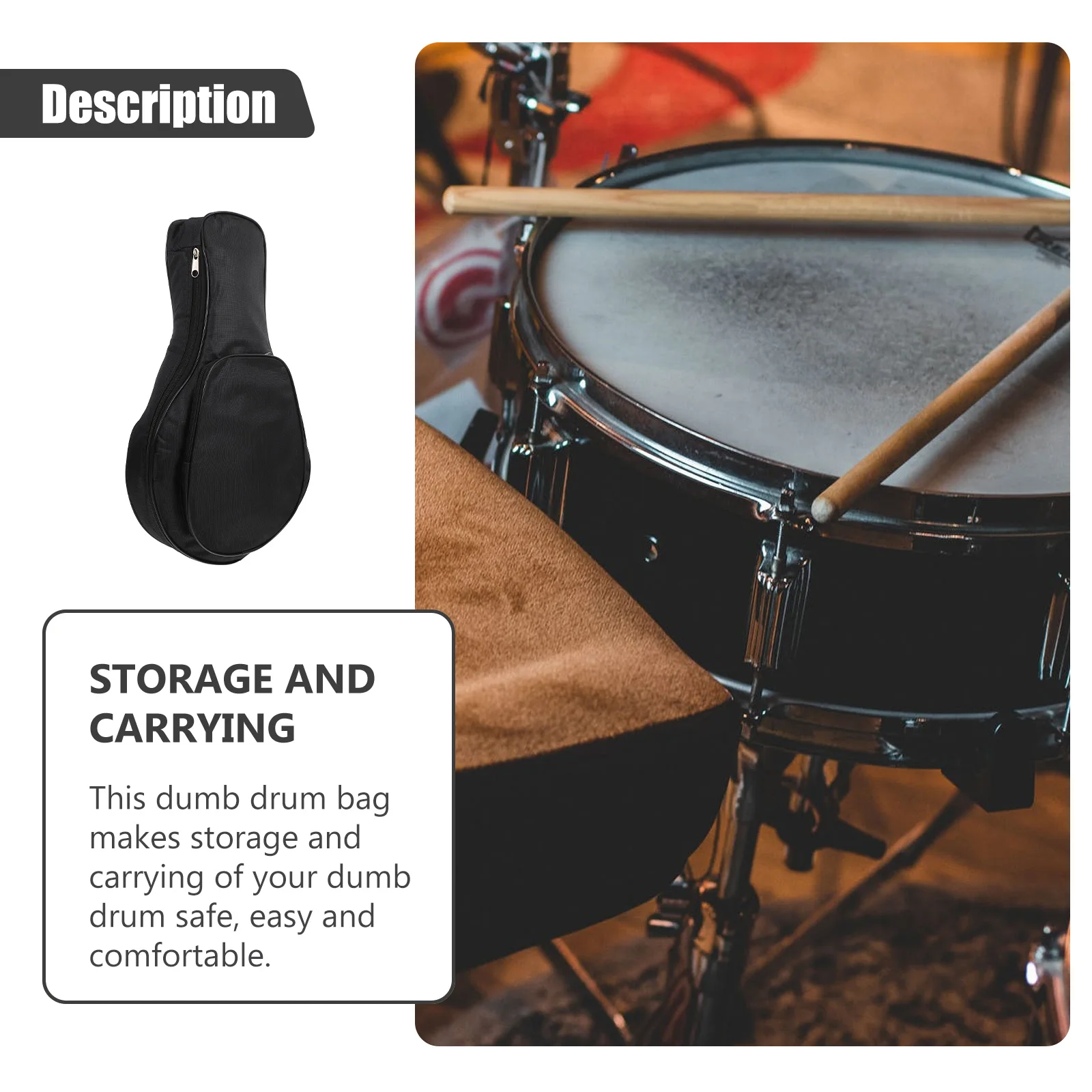 

8 Inch Black Dumb Drum Bag Oxford Cloth Portable Storage Percussion Instrument Protective Carrying Accessories