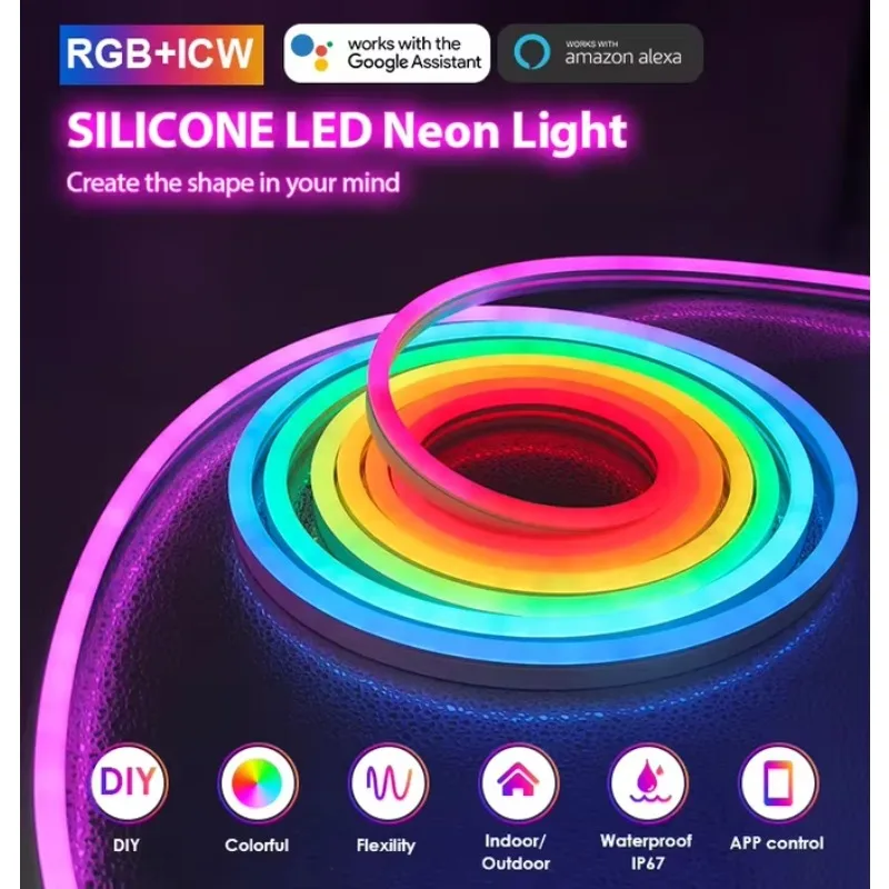 Pixel Neon with Remote & App & Voice Control Flexible RGB Rainbow IP65 Cord Light 12v Light Emitting Diode Smart Neon Cord Light