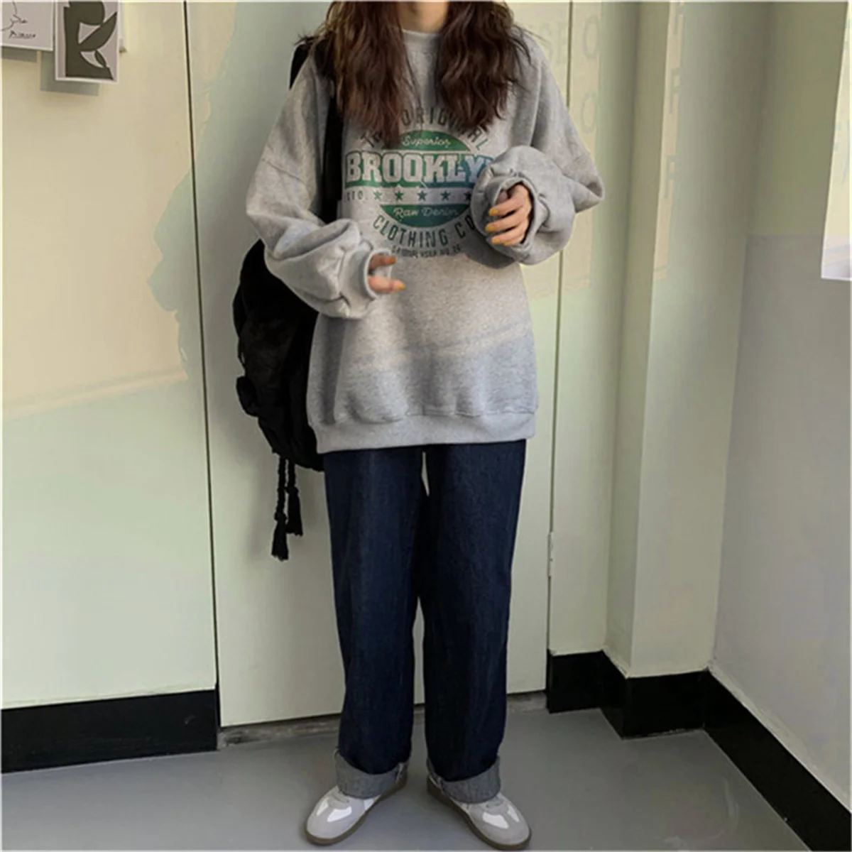 Harajuku grigio felpe donna Hip Hop lettera stampa felpe oversize allentato girocollo Pullover top coreano Streetwear 2024 nuovo