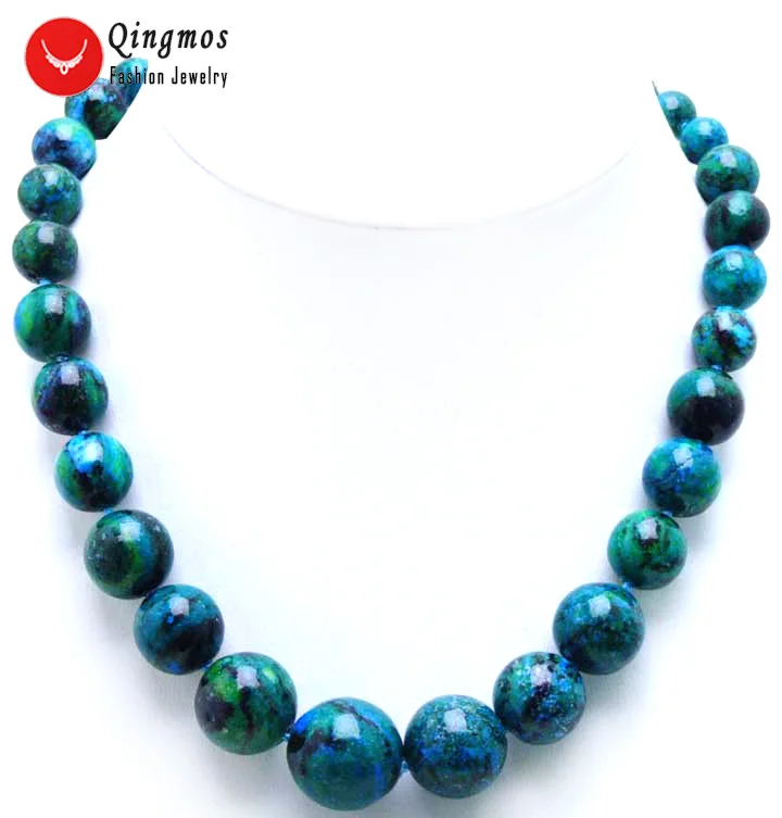 

Qingmos Trendy Natural Chrysocolla Stone Necklace for Women with 10-20mm Round Green Chrysocolla Chokers Necklace Jewelry 17"