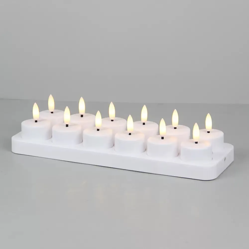 Set of 12 Rechargeable Flickering Remote controlled Tea Light Led Candle Electric waxless Wedding Home Bar Church table Decorati