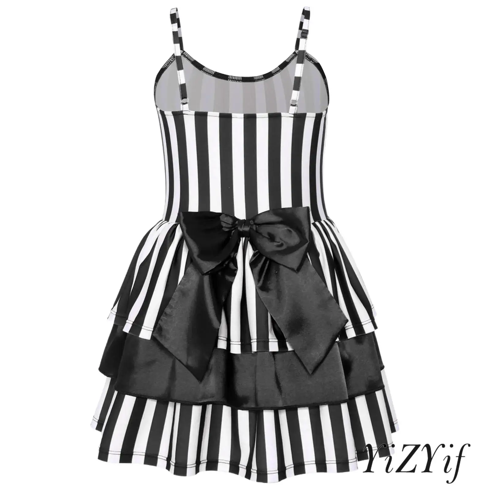 

Kids Girl Clown Striped Costume Halloween Christmas Carnival Cosplay Party Costume Strapless Halter Layered Ruffle Puffy Dress