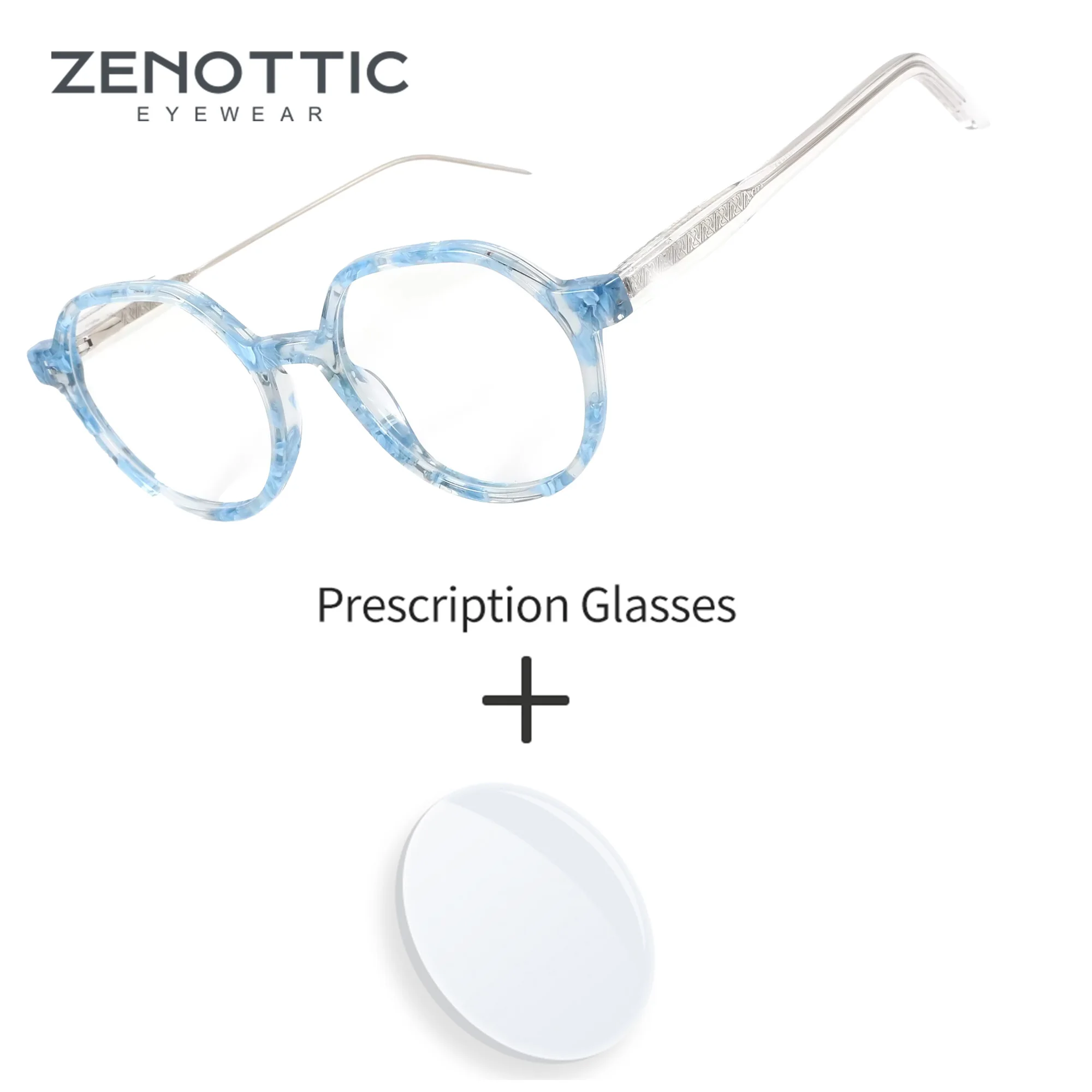 zenottic-ラウンド手作りアセテートプログレッシブ多焦点フォトクロミックブルーライトフィルター女性用読書用処方眼鏡