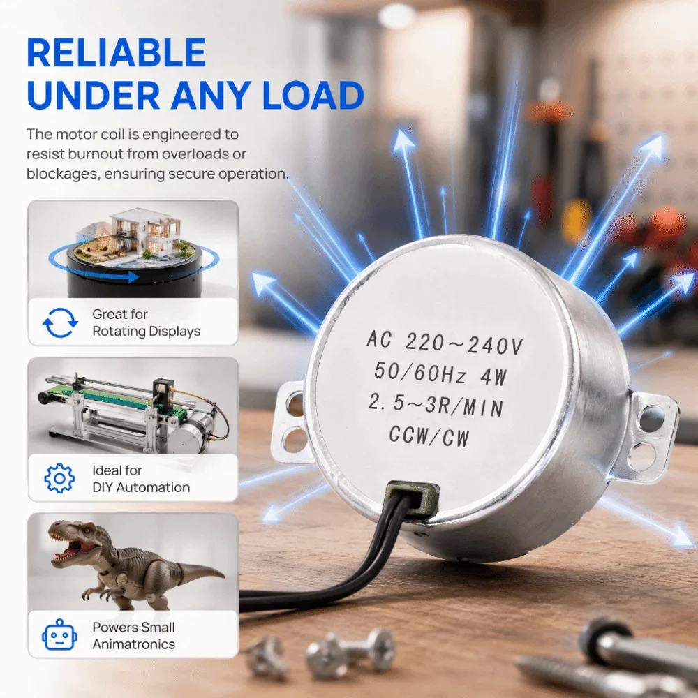 220-240V AC Synchronous Geared Motor 4W Power CW/CCW Rotation AC Synchronous Motor 2.5-3RPM Speed 50/60Hz Frequency