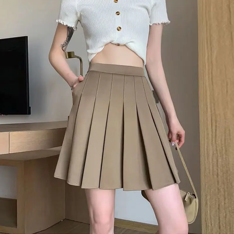 

Elastic Waist A-line Skirt Pleated Solid Color Casual Office Lady Simplicity Fashion Sweet Young Style Women's Clothing 2023 New