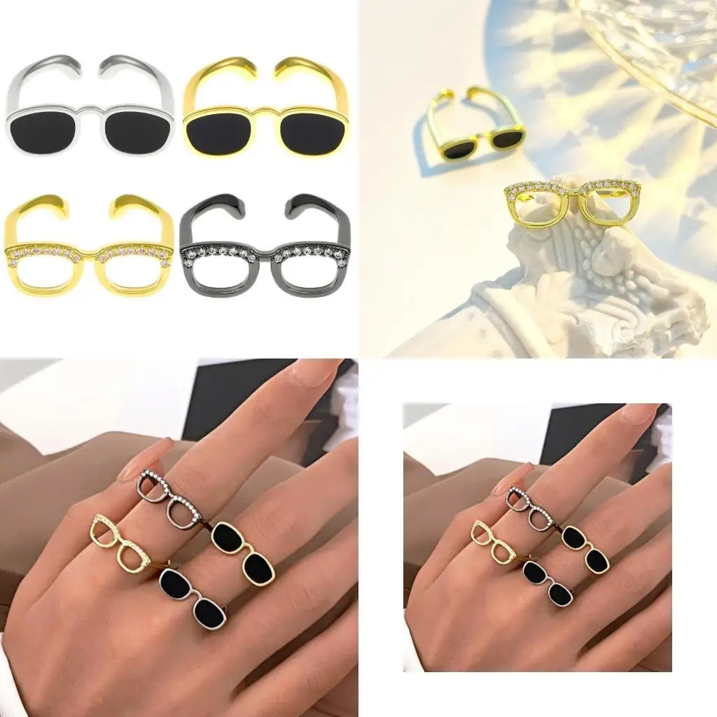 

31BB Fun Glasses Ring Fashion Creative Adjustable Open Index Finger Copper Accessories Couple Jewelry
