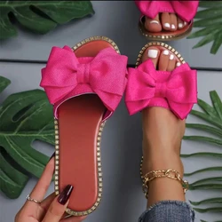 Pantofole da donna 2024 New Fashion sandali Slides donna Summer Bow Keep Warm Shoes for Women tacco piatto Plus Size Zapatos De Mujer