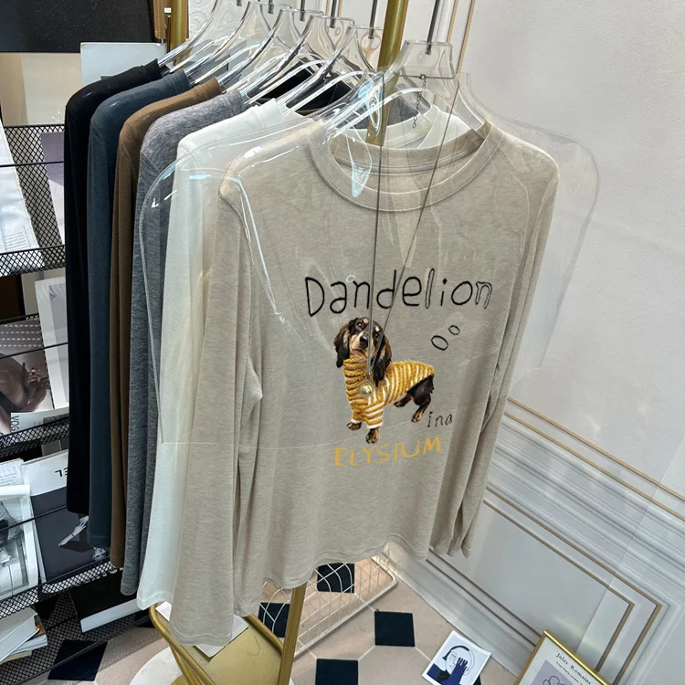 

Slim Fit Long Sleeve T-Shirt Women's round Neck Print Casual Style Autumn Fashion Soft Cotton Base Layer Top for Young Girls