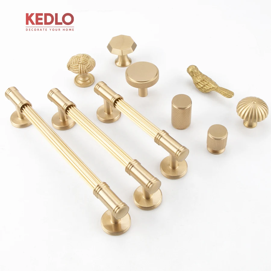 KEDLO European style light luxury line long handle solid brass kitchen cabinet drawer brushed brass Pull