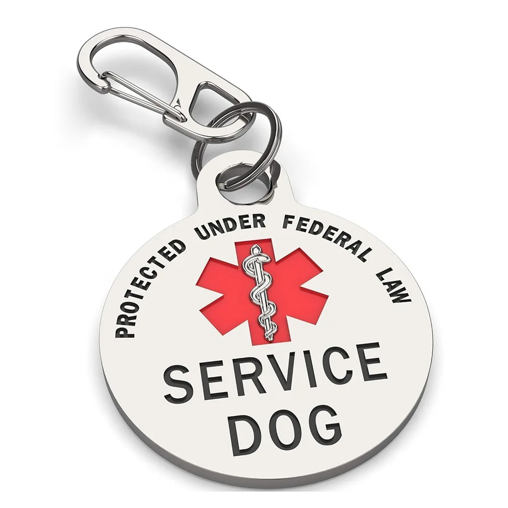 Double Snake Tag Medical Keychain Snake Staff Pendant SERVICE DOG Medical Logo Stainless Steel Movable Keychain Small Gift