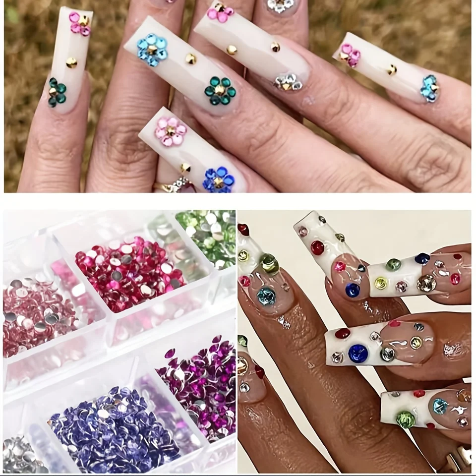 12 compartimentos de cristales brillantes para arte de uñas, piedras planas para decoración versátil, adornan uñas, zapatos, bolsos de maquillaje 4
