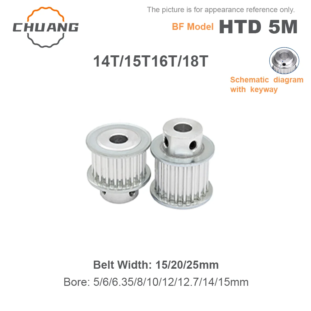 

HTD 5M Timing Belt Pulley BF-Type 14T 15T 16T 18Teeth Keyway Hole 5/6/6.35/8-15mm For 15/20/25mm Wide Belt
