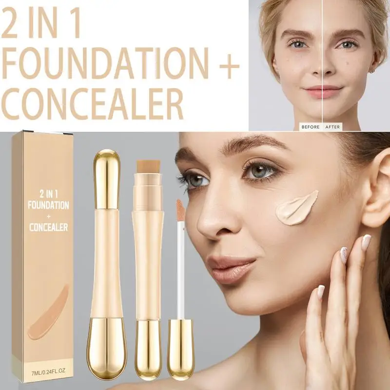 1 Stuks Gezicht Foundation Concealer Pen Langdurige Donkere Kringen Corrector Contour 2 In 1 Foundation En Concealer Cosmetisch