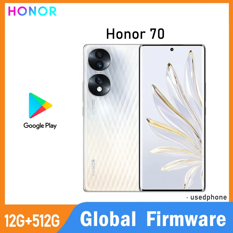 Global Firmware HONOR 70 5g Smartphone 6.67-inch 4800mAh camera 54MP+32MP Snapdragon 778G Plus RAM 12GB ROM 512GB used phone