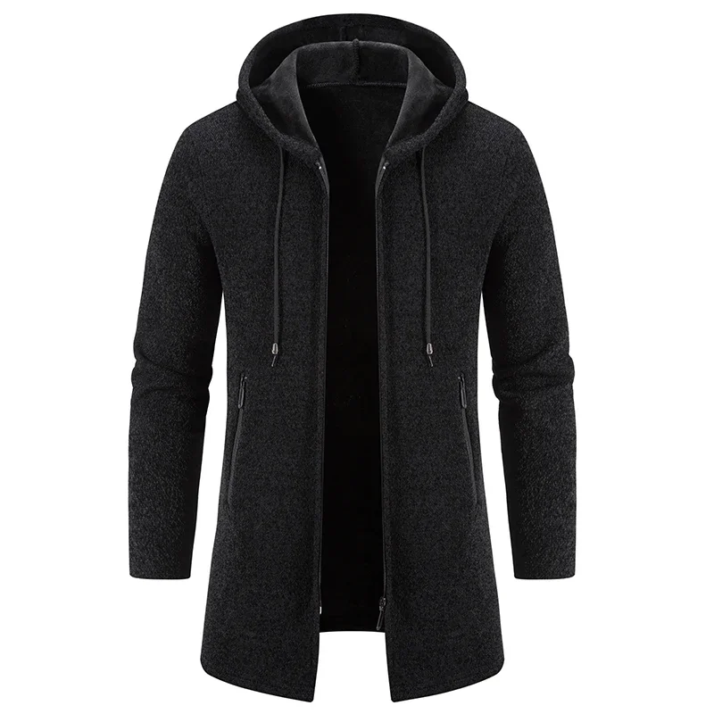 Men Long Cardigans Sweater Coat Winter Fleece Warm Male Knitted Hooded Solid Sweatercoat Windbreaker Fashion Causal Men Clothing