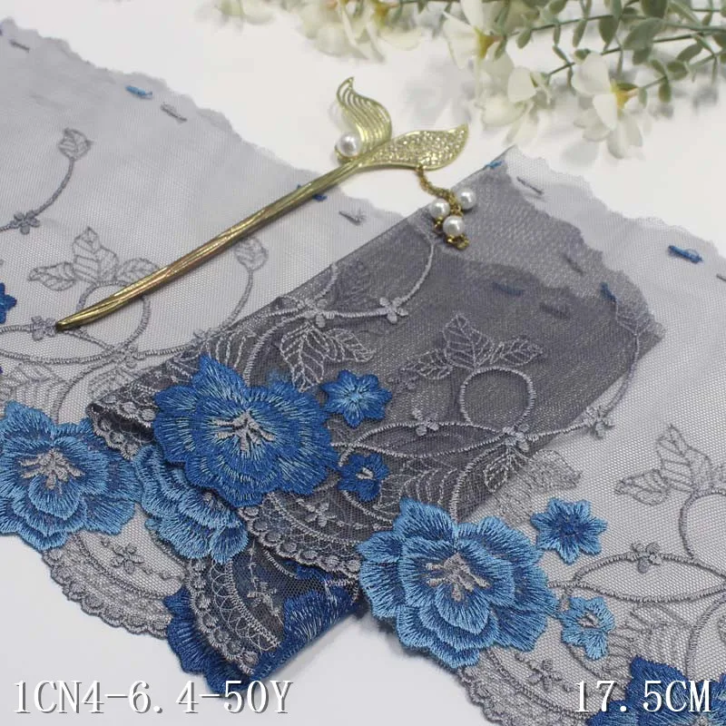 

31 Yards Blue Floral Embroidered Lace Trimmings For Sewing Cloth Accessories Lingerie Bra Costume Girls Dress DIY