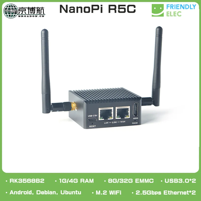 FriendlyELEC NanoPi R5C Rockchip RK3568B2 A55 Dual 2.5G Ethernet Port Linux/Debian/Ubuntu/Openwrt Doc M.2 WiFi Module Demo Board