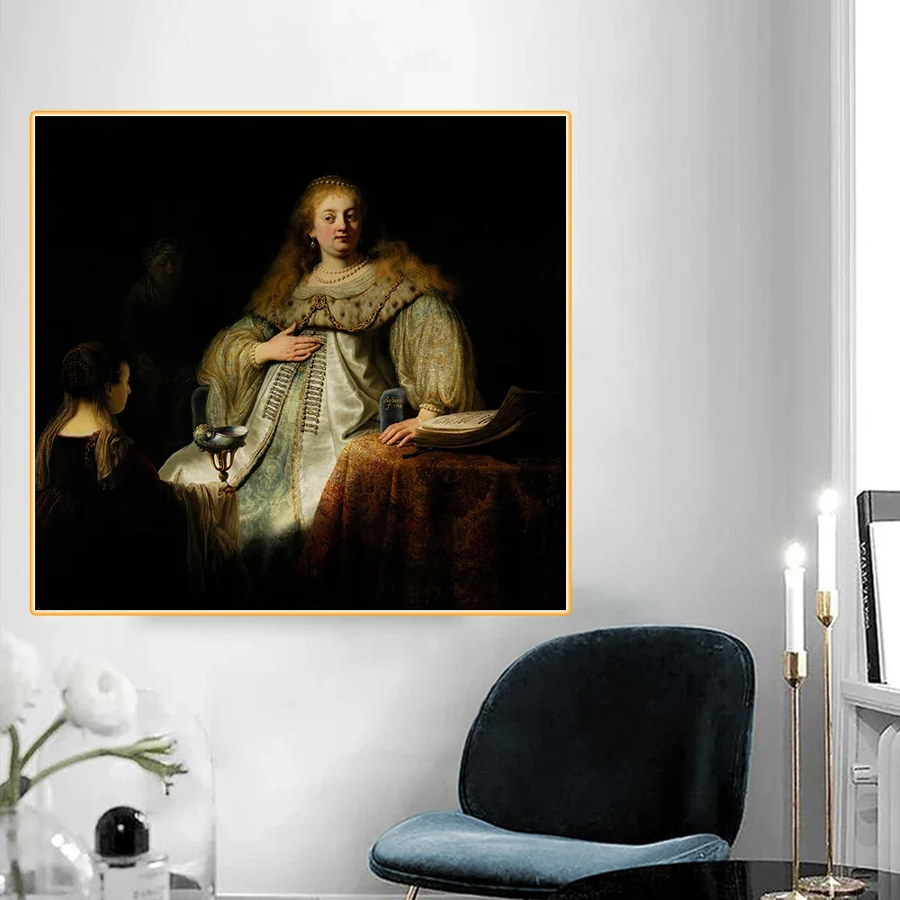 Judith al banquete de Holofernes de Rembrandt, pintura al óleo en lienzo, póster famoso, imagen, decoración de pared moderna, decoración del hogar