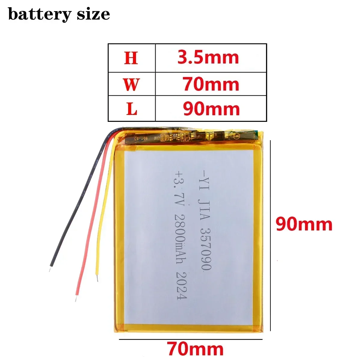 357090 High Quality 2800mah 3.7v Rechargeable Lithium Polymer Battery Li-po Battery  with Three Wire