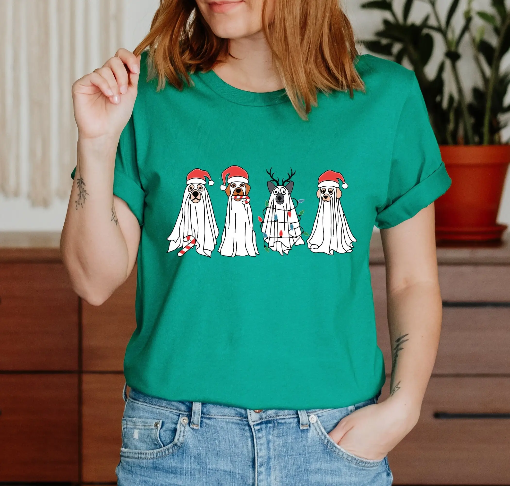 Christmas Ghost Dog T Shirt Spooky Cute Mama Lover Fur Mom